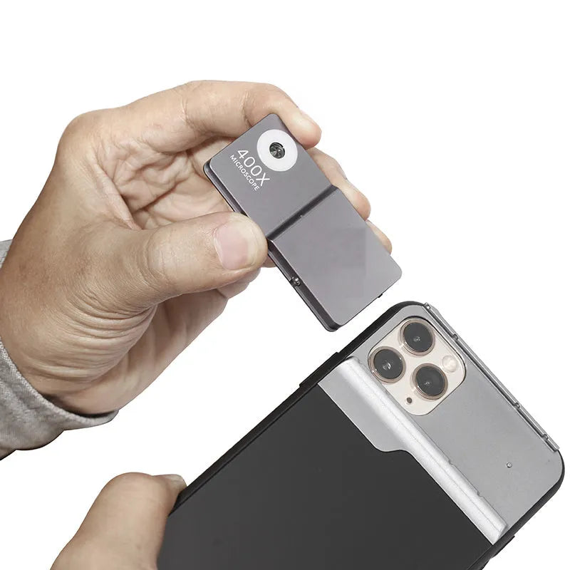 Black silver 400X mobile phone microscope lens with aluminium alloy case for iPhone.