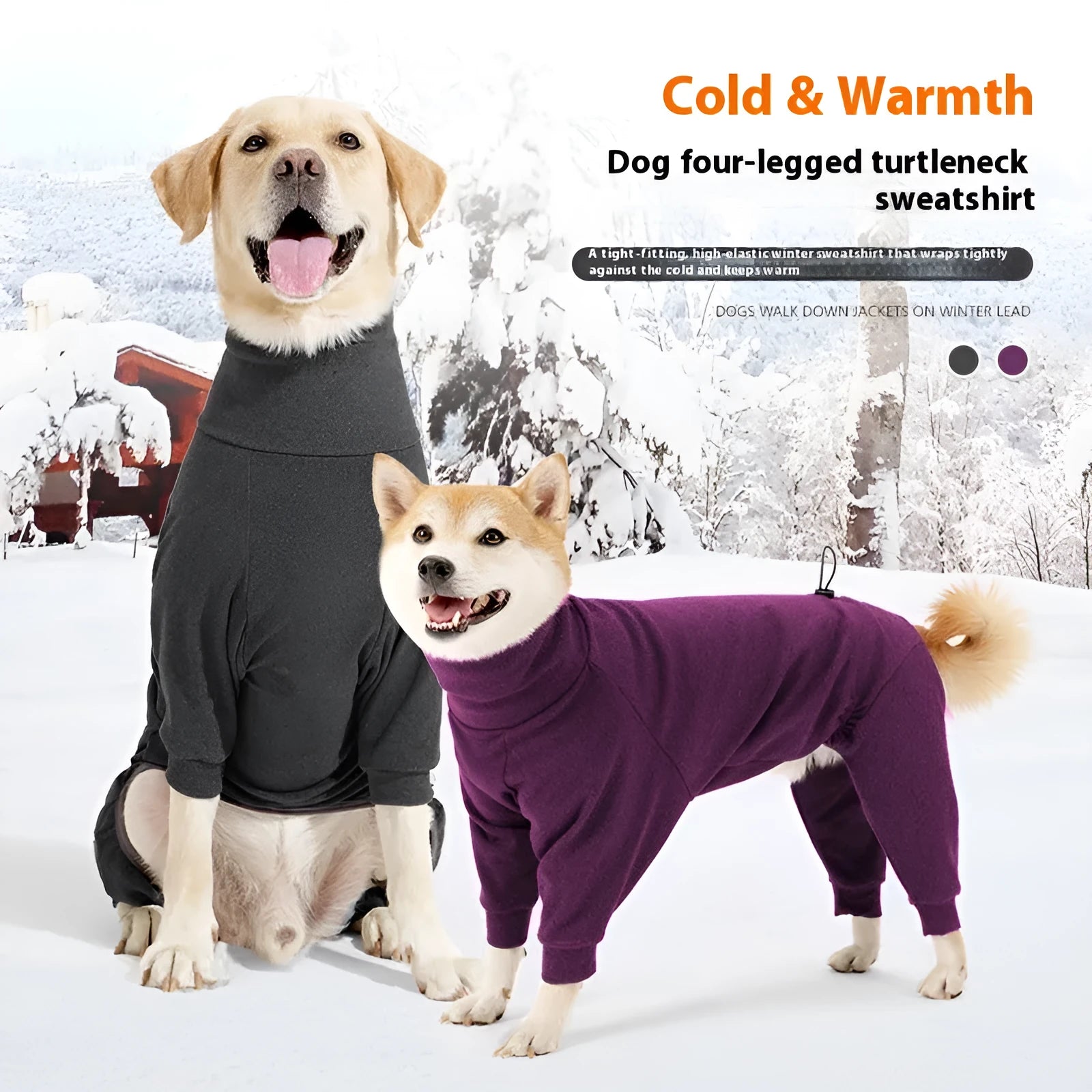 Four-legged polar fleece dog suit with high collar in dark grey colour on a medium-sized dog
