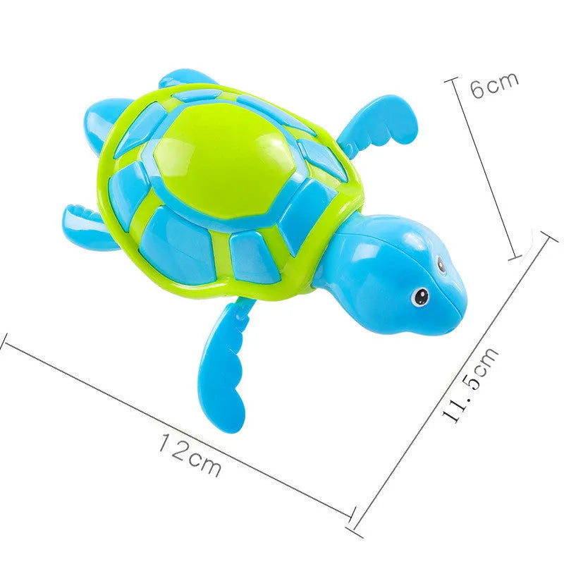 Small green plastic turtle bath toy for baby water play measuring 12cm