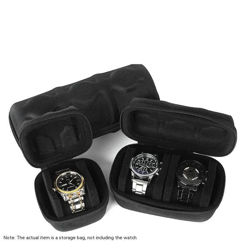 Black drop-resistant watch storage bag with EVA padding and velvet lining, 1 card position, on a flat surface