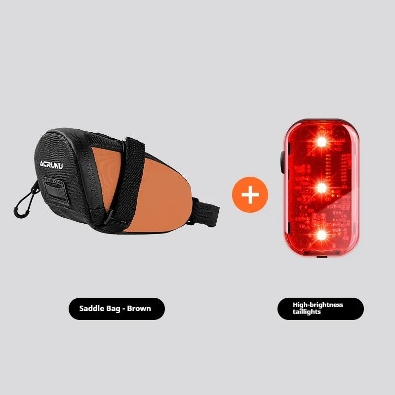 Bicycle waterproof rear bag with hanging taillight in black, 15x8x8cm, 1.5L capacity, composite fabric and mesh construction