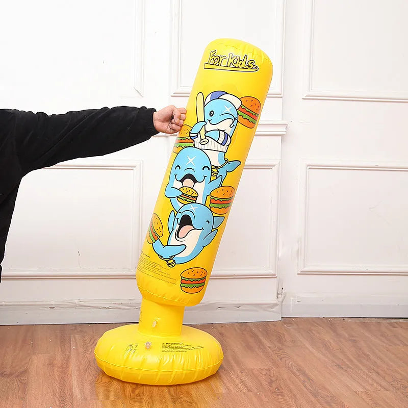 Yellow inflatable boxing column tumbler for fitness training with 120cm height measurement