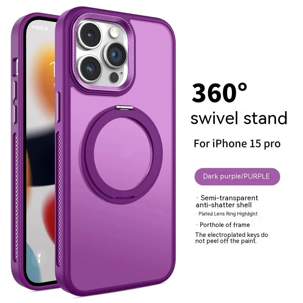 Magnetic rotating bracket silicone phone case for iPhone with frosted blue surface