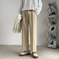 Loose Korean style casual wide leg trousers in polyester, shown in black, dark gray, light gray, or khaki, sizes S to 5XL.