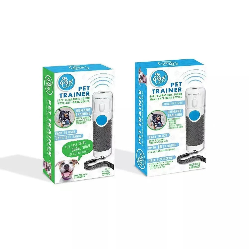 White handheld ultrasonic dog bark control trainer with ABS plastic housing