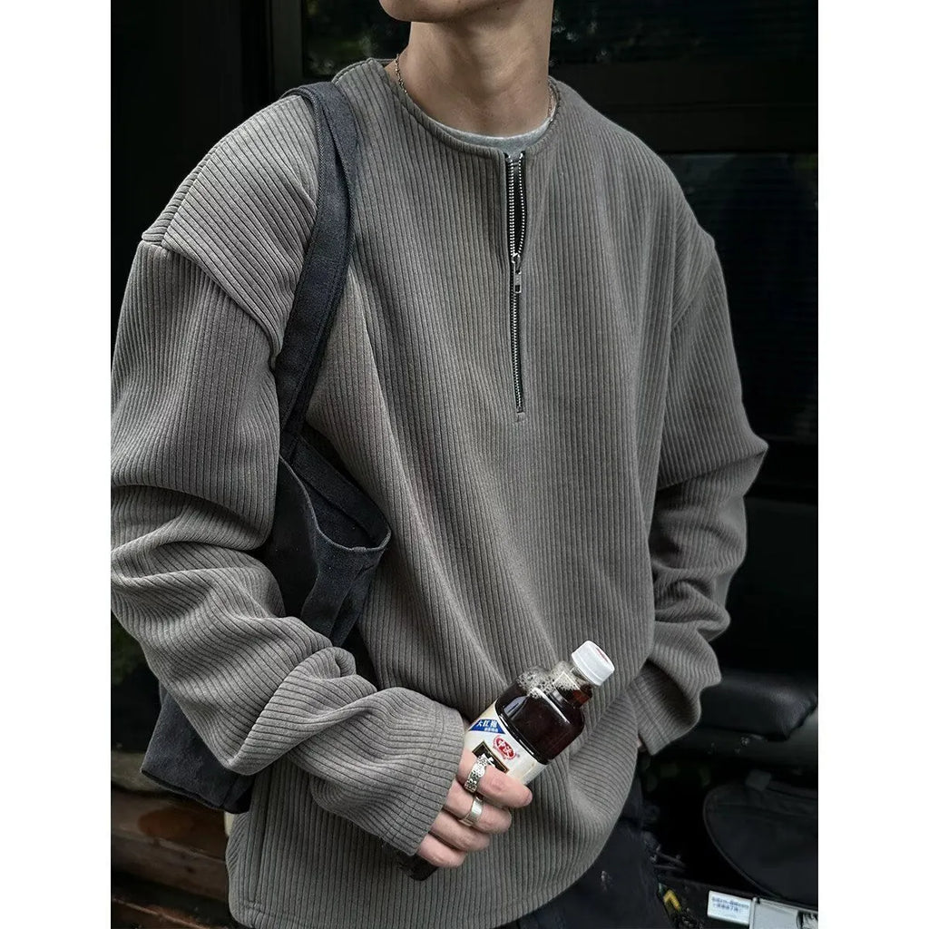 Men's solid colour early spring bottoming shirt pullover in grey, black or apricot