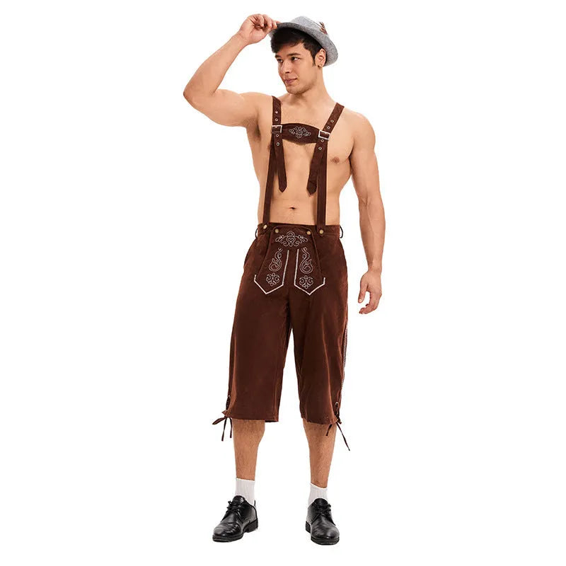 Polyester suspenders beer pants in three colours black brown and khaki for stage wear