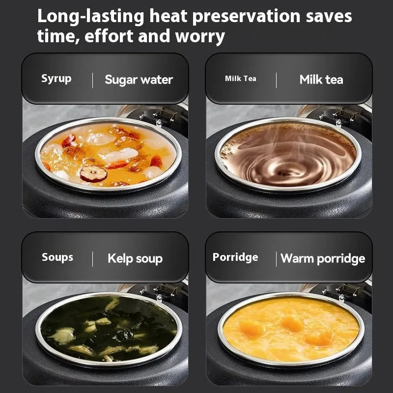Black 10 litre stainless steel insulation soup pot with steel cover and electric heating plug