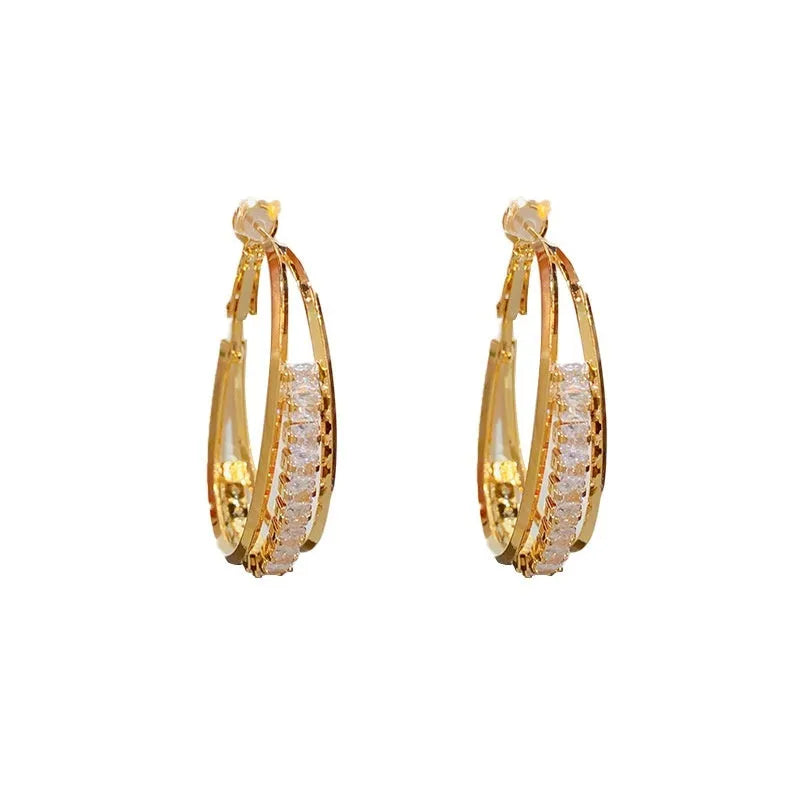 Thick gold plated zircon oval earrings on copper base for women fashion OL style