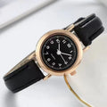 Retro Korean style cute literary couple watch with 26mm round dial, thin imitation leather strap, and spiral crown