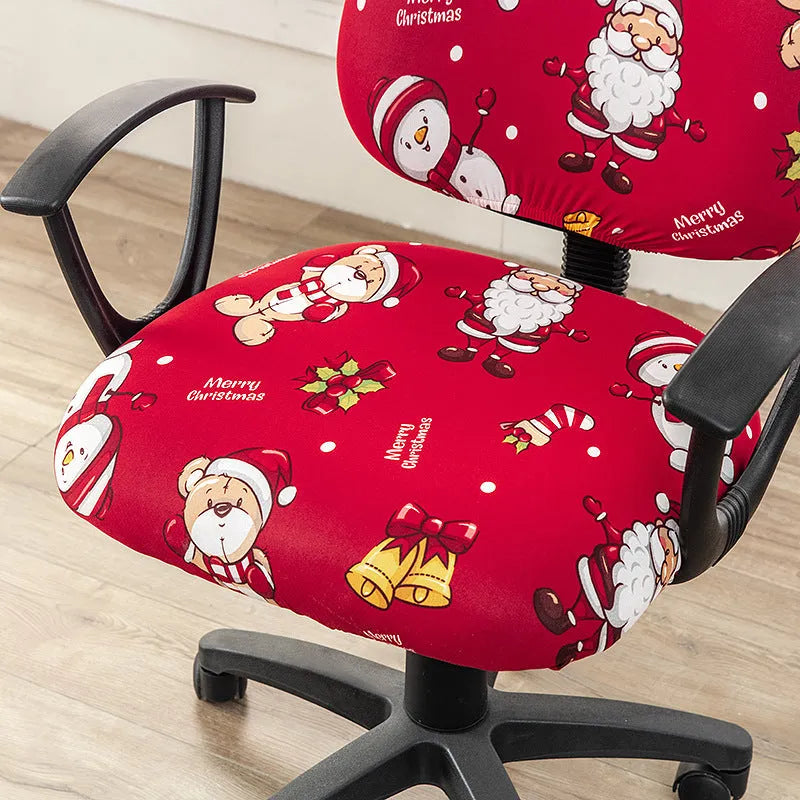 Printed stretch polyester split office chair cover with abstract floral pattern on standard chair