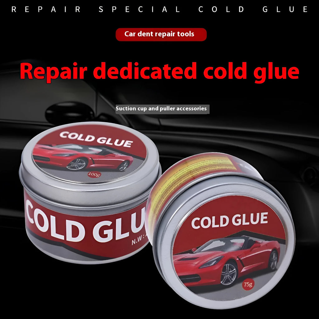Tube of special cold glue for automobile depression repair on car bodywork.