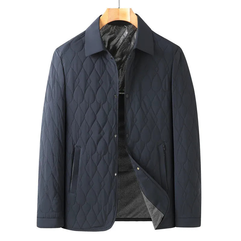 Men's black diamond lattice quilted jacket, lightweight polyester, sizes L-4XL, for autumn winter business or leisure