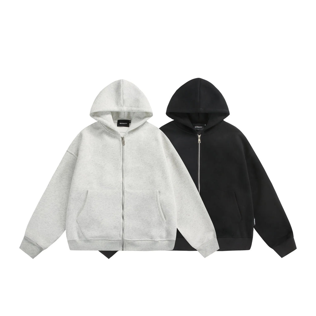 Cotton blend cardigan coat with loose fit, small bag design on back, in black or melange grey colour