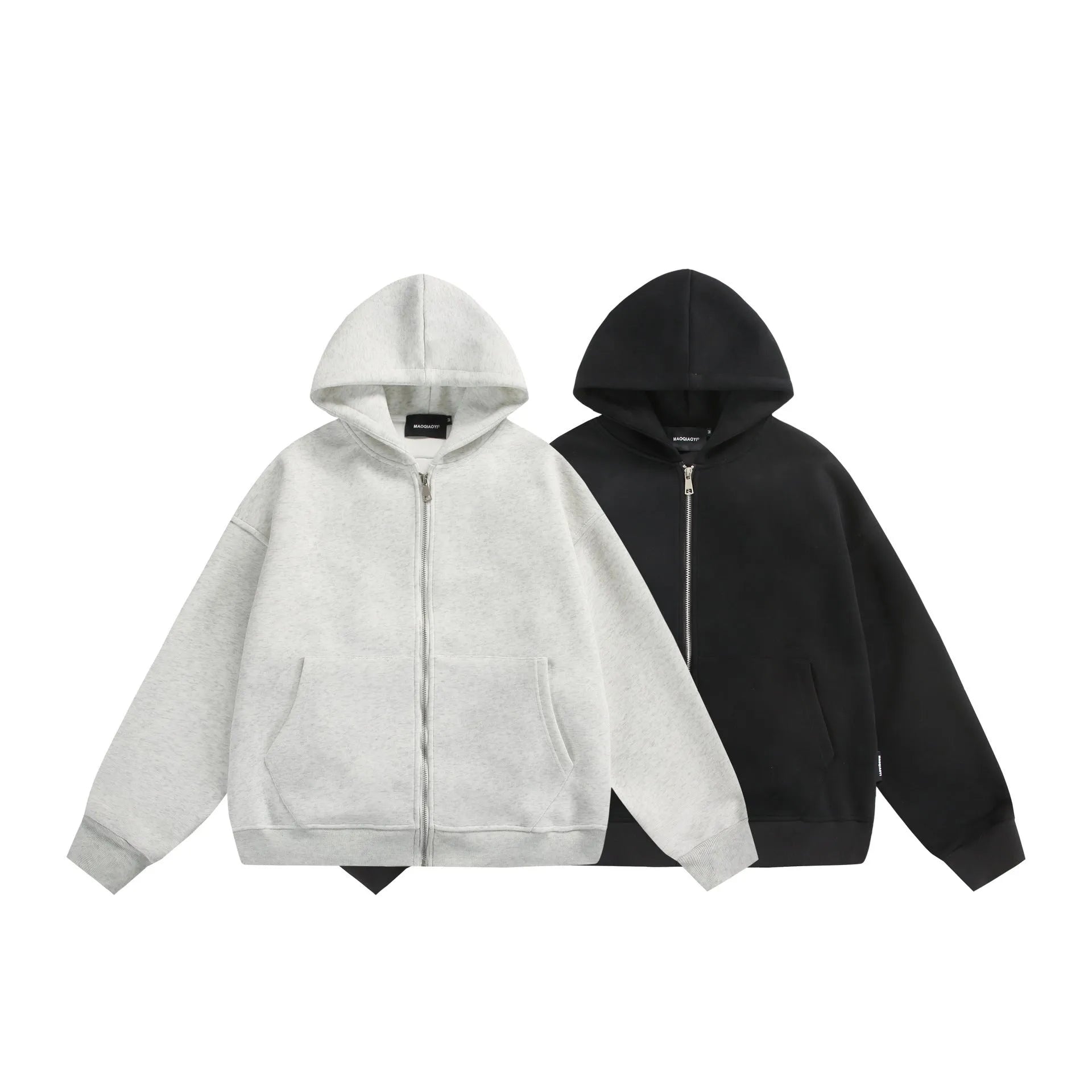 Cotton blend cardigan coat with loose fit, small bag design on back, in black or melange grey colour