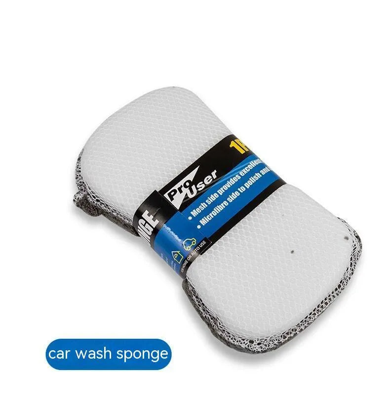 9-piece grey car cleaning set with microfiber towels, waxing wipes, sponge, gloves and tyre brush