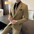 Men's slim fit formal wear business suit set in chemical fibre blended fabric available in three colours