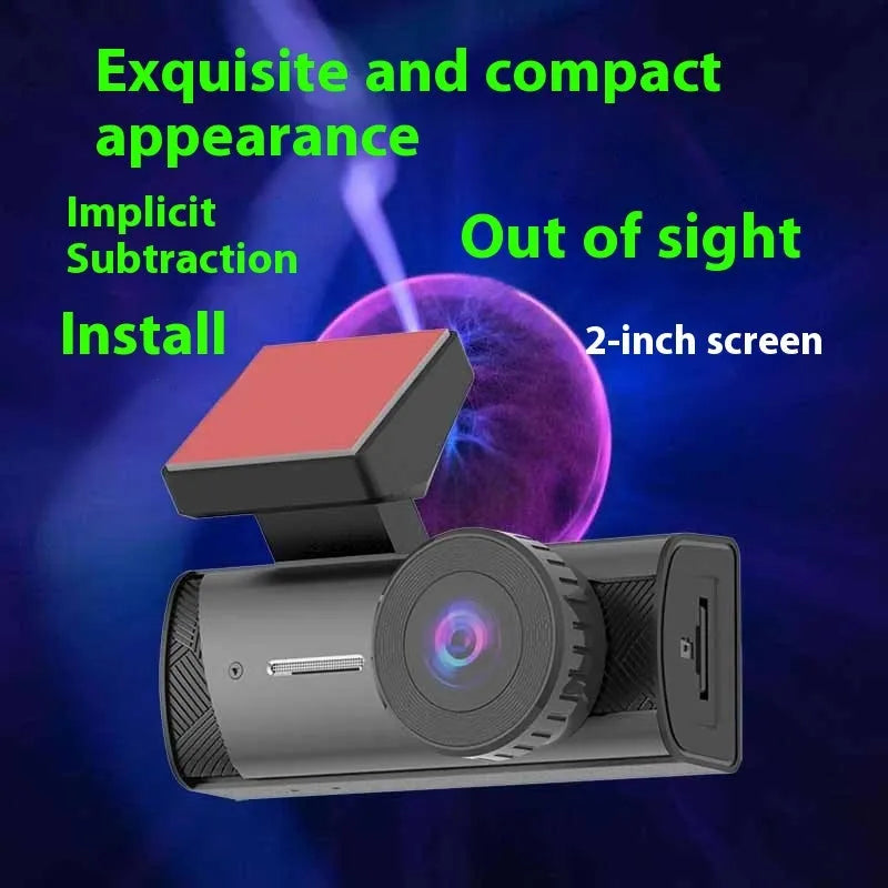 Black Wi-Fi dashcam with wide-angle lens for car installation and mobile playback