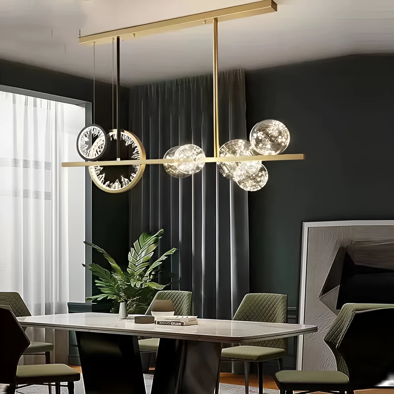 Modern glass chandelier with iron body, 95cm diameter, remote control, warm light LED