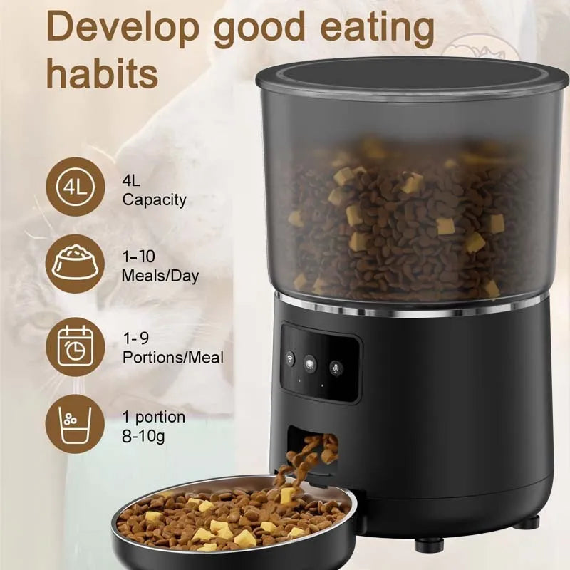 Pet 4L Smart Graffiti APP Automatic Pet Feeder Black Button PFF040 for dogs and cats
