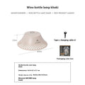 Beige wine bottle shaped camping lantern showing three light modes and USB-C port.