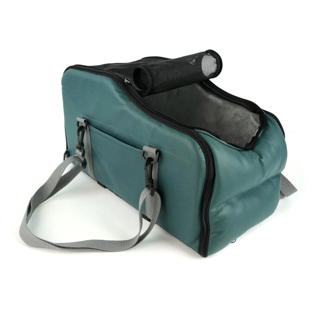 Portable car pet mat in faux leather with removable washable cover, 45x22x26.5cm, available in green grey orange yellow