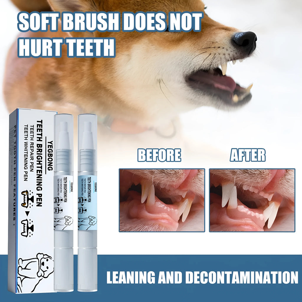Yegbong pet teeth whitening and tartar removal pen set with two dental brushes for dogs and cats.