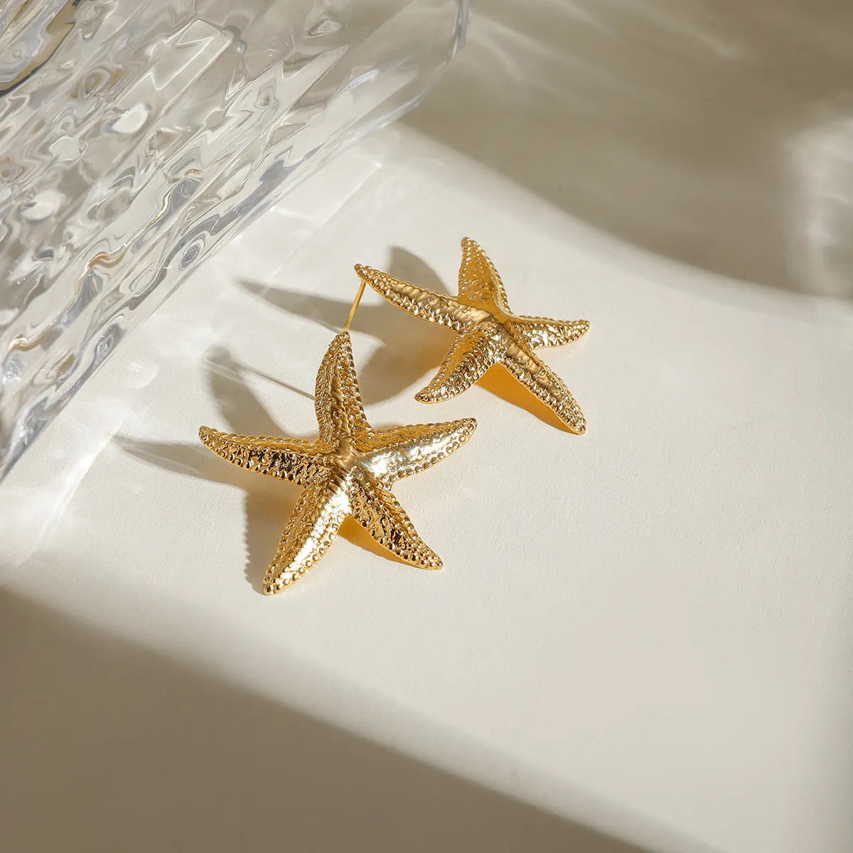 Gold starfish earrings for women stainless steel electroplated animal zodiac style daily wear