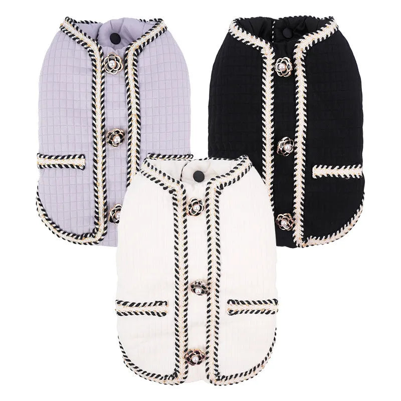 Quilted polyester pet coat in cartoon style for autumn and winter warmth