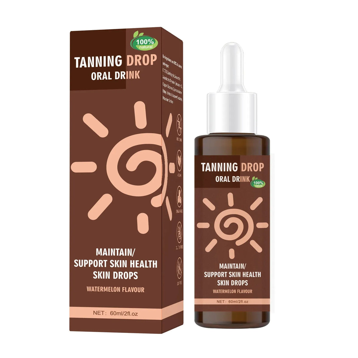 Tanning Drops 60ml bottle with bronze skin finish for face and body sunless tanning at home