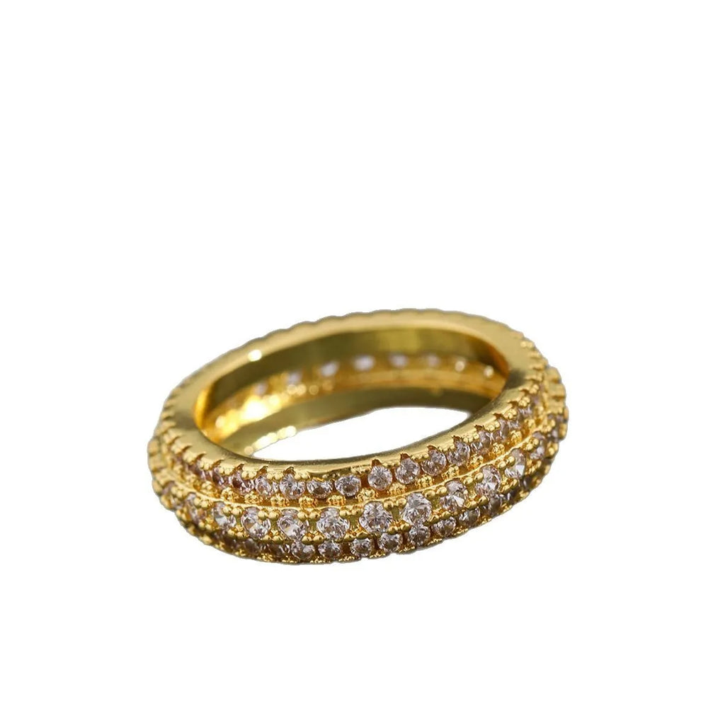 Geometric triangle zircon inlay ring in copper with choice of plating finishes.