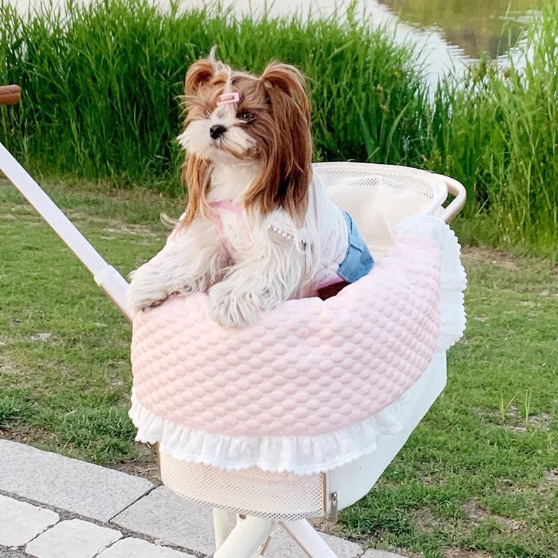 Pet stroller three-piece accessory set with anti-dirty towel, cushion and pillow in pure cotton