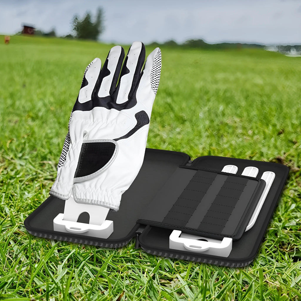 Silver grey golf double glove bag with two brackets for marking tool storage