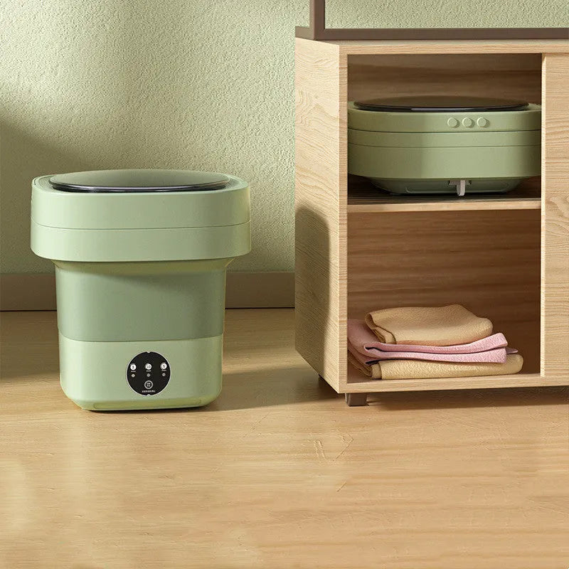 Foldable portable washing machine in pine forest green colour with drain accessories