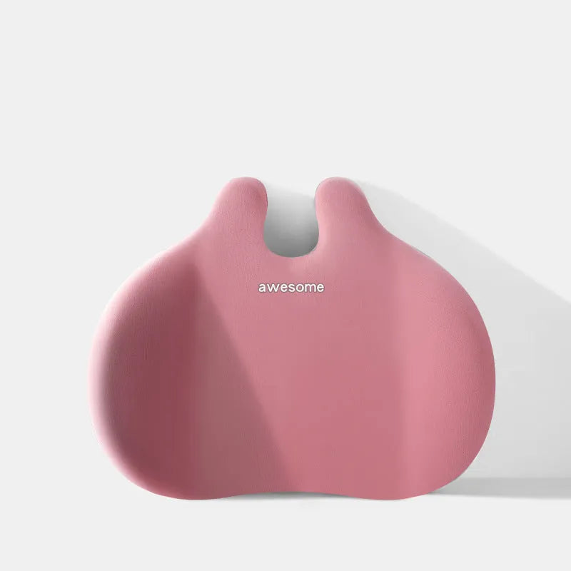 Black car headrest and lumbar support pillow set with cow head design pattern.