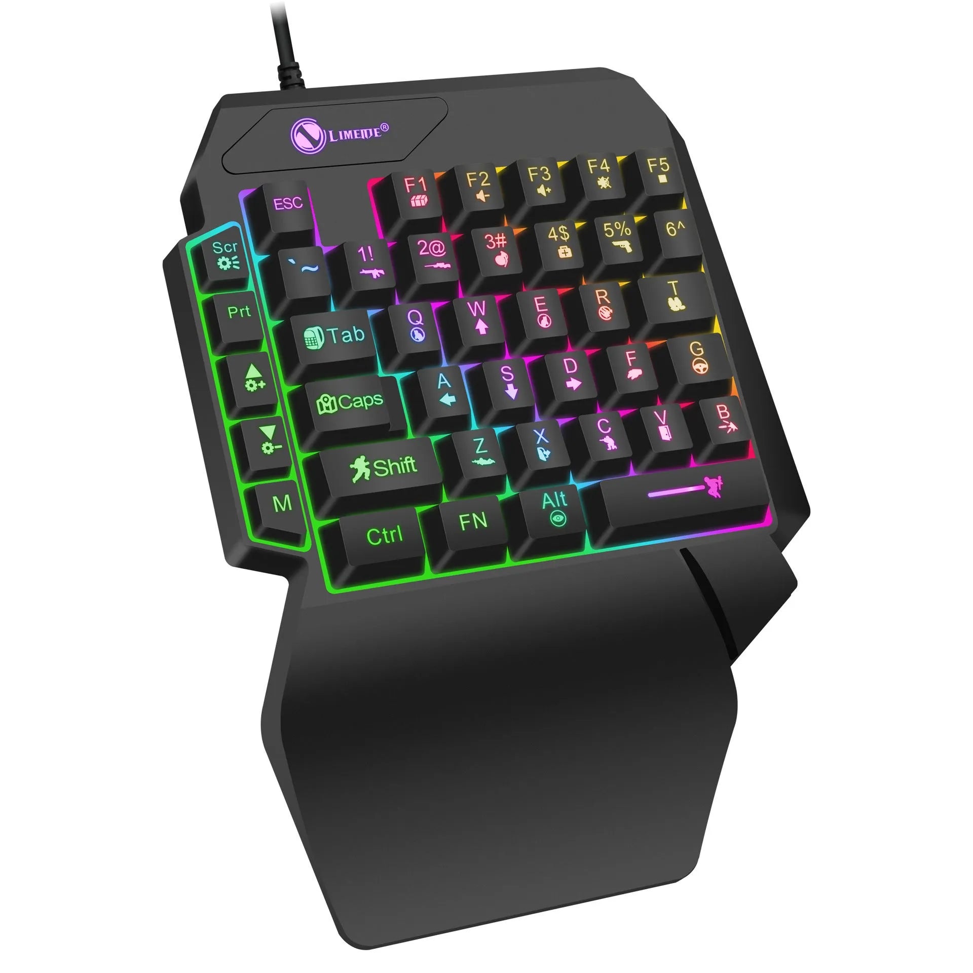 GK103S one-handed gaming mechanical keyboard with colour-changing backlit keys and 1.2m cable