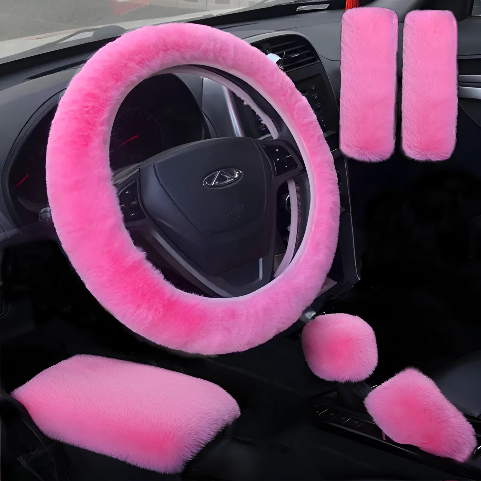 Sheepskin and wool steering wheel cover for 38cm diameter wheel, multiple colours available