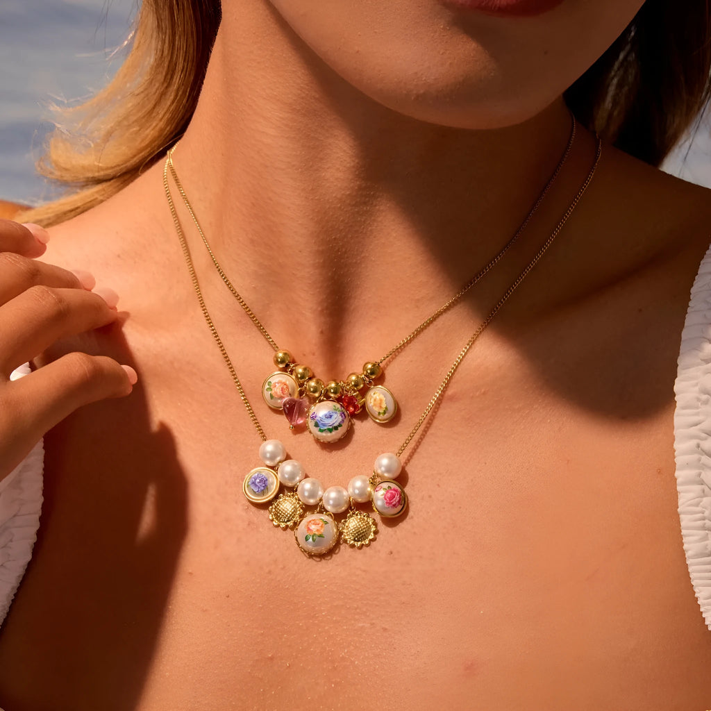 Vintage sunflower flower pendant stainless steel necklace with 18K gold electroplated finish for women