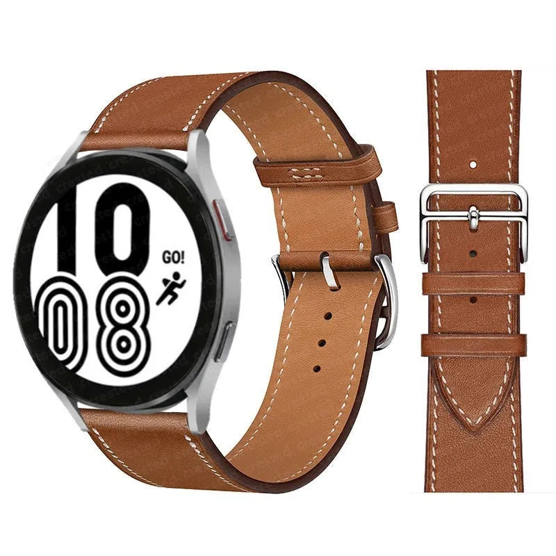 Microfiber single ring leather watch strap in brown with straight buckle, 20mm width