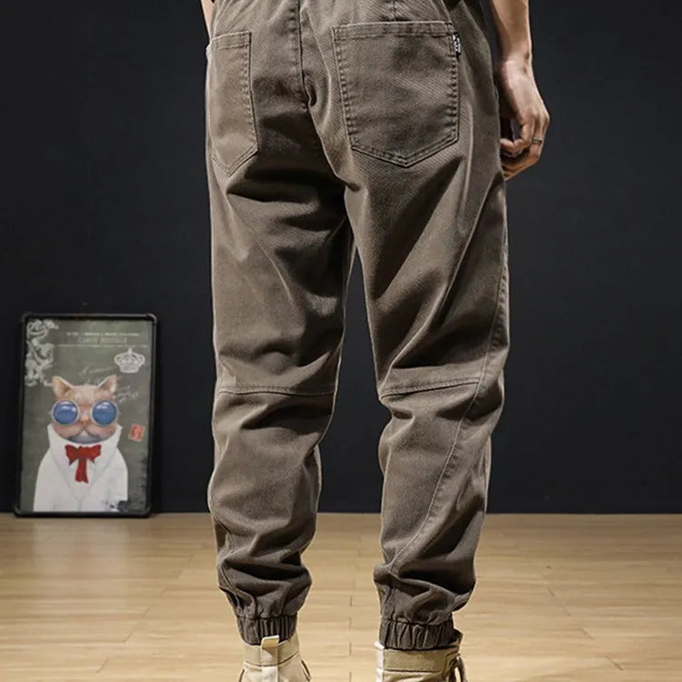 Plus size loose tapered work jeans with wool lining in grey, camel, or black, sizes M to 5XL