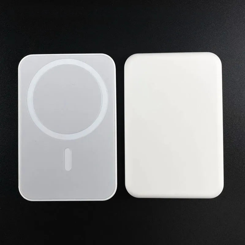 White magnetic wireless charger power bank showing creative design with 5000mAh capacity