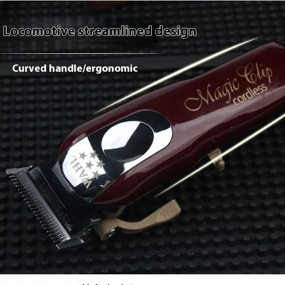 Charging hair clippers with stainless steel cutter head and EU, UK, US plug adapters for adults and children