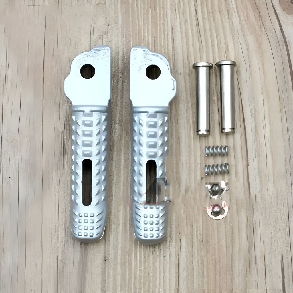 Rear pedal bracket tripod assembly in metal, shown as small pedal pair or full set in bright black or silver