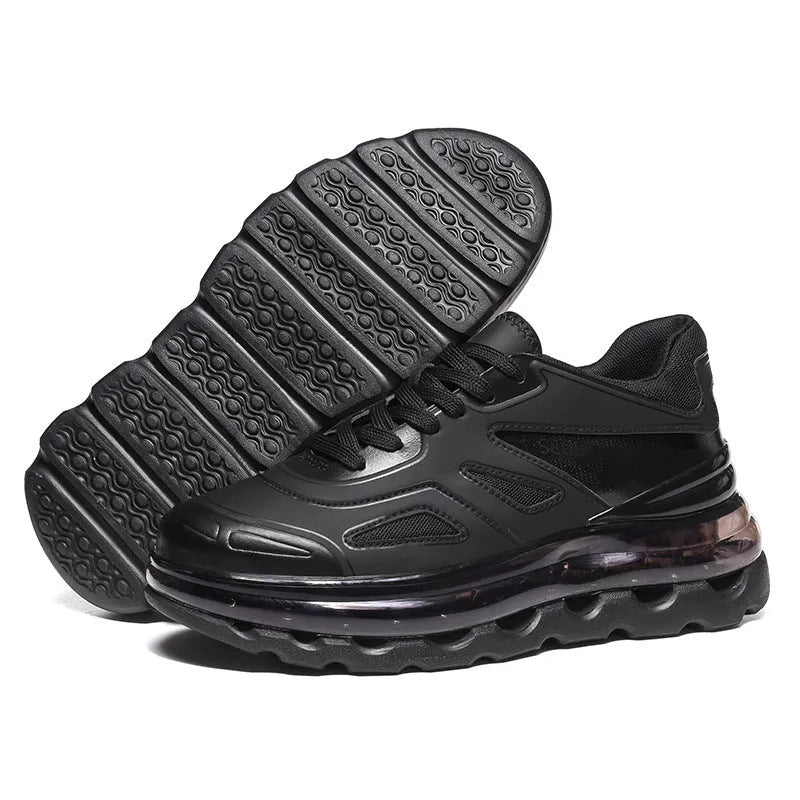 Men's white or black full palm air cushion sports shoes with breathable PU upper and wear-resistant sole