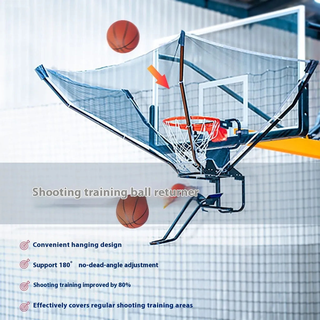 Portable basketball training return device with automatic pitching mechanism and cowhide leather construction