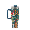 Red Christmas pattern stainless steel travel tumbler with handle and straw