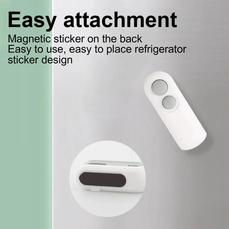 Blue and white handheld USB rechargeable heat sealer for sealing food storage bags on a kitchen counter.