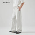 Men's casual straight-leg trousers in grey with a lace-up front and high waist design.