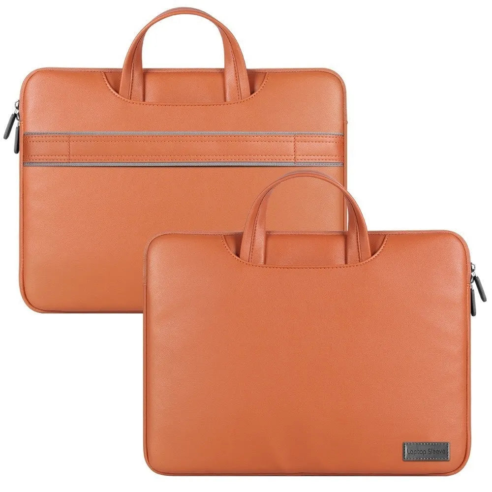 Black PU leather laptop bag with integrated power bank storage compartment