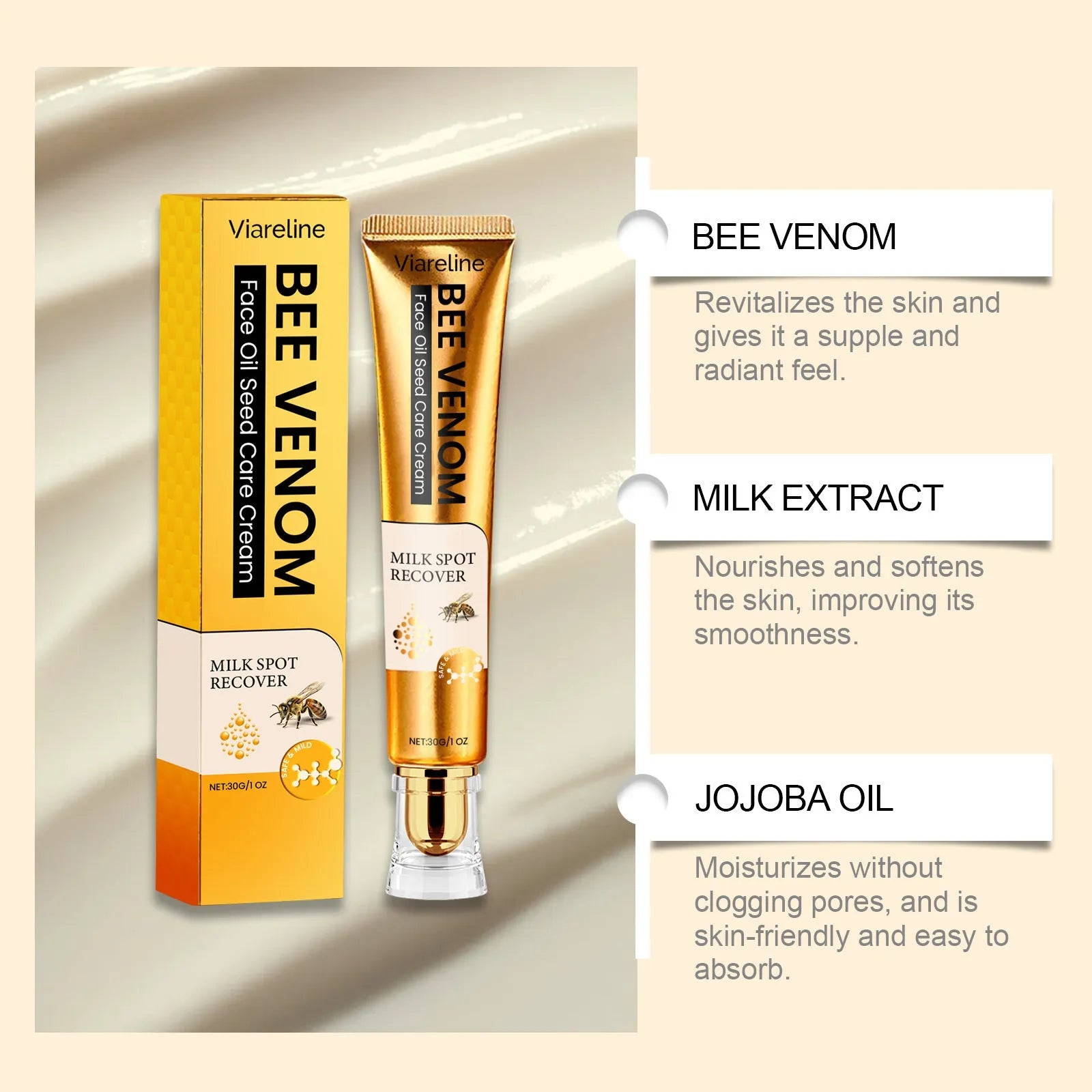 30g jar of facial neck cream with bee venom and milk extract formula